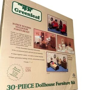 New Greenleaf Vintage 30 Piece Wooden Dollhouse Furniture Kit 1"=1' Scale